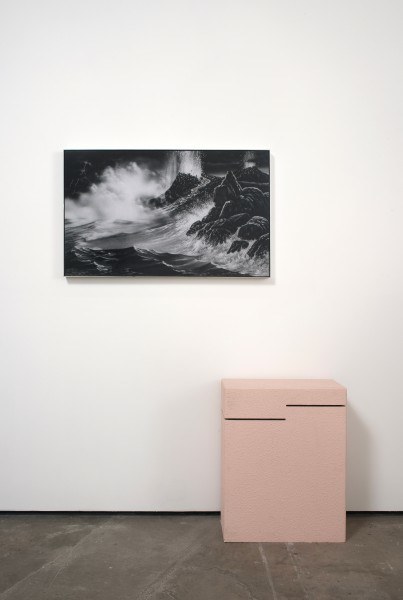 Erik Frydenborg, Reception, 2010. Framed Lightjet print, found pedestal. 73 x 53 x 12 inches.